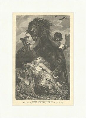 Brunhilde Holzstich Keller Pferd Vögel Hund Germania Kette Helm Flügel E 1852