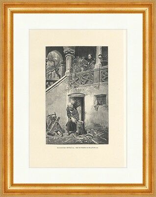 Unerwünschte Abkühlung August Kraus Blumen Missgeschick Holzstich A 1789 Gerahmt