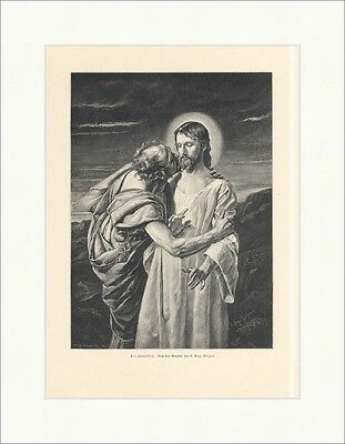 Der Judaskuß Aug. Geiger Jesus Heiligenschein Verräter Himmel Holzstich A 1751