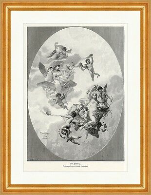 Der Frühling Hendrik Siemiradzki Engel Himmel Blumen Holzstich A 1676 Gerahmt