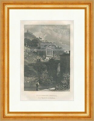 Clitumnus Tempel bey Spoleto Stahlstich Jupiter Meyers Universum 0130 Gerahmt