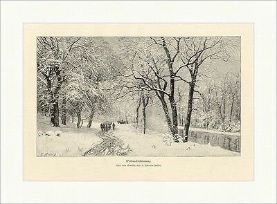 Weihnachtsstimmung A. Andersen Lundby Bach Winter Wald Schnee Holzstich A 1722