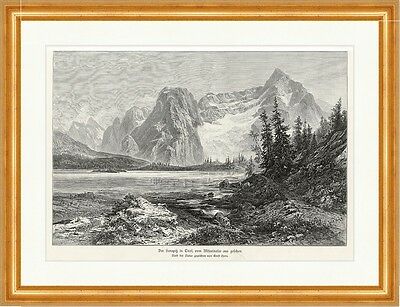 Der Sorapitz in Tirol, vom Misurinasee aus gesehen Heyn Holzstich A 1679 Gerahmt