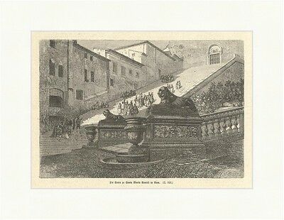Die Scala zu Santa Maria Araceli in Rom Holzstich Italien Löwe Treppe E 1818