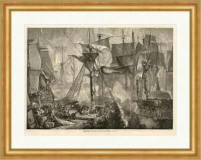 NELSON'S DEATH BATTLE of Trafalgar Horatio Nelson naval battle woodcut ...