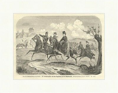 Die Kronprinzessin mit ihrer Begleitung auf dem Manöverfelde Holzstich E 1824