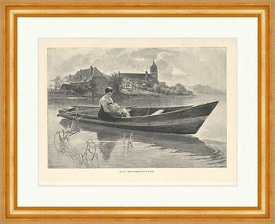 Friede R. Raupp Boot Mutter Baby Säugling Insel Kirche Holzstich A 1825 Gerahmt