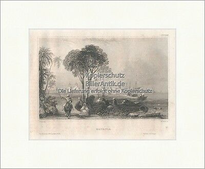 Batavia Stahlstich Hafenstadt Indien Observatorium Schiffe Meyers Universum 0385