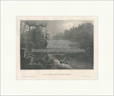 Erie Canal bei Little Falls Stahlstich Herkimer County USA Meyers Universum 0524