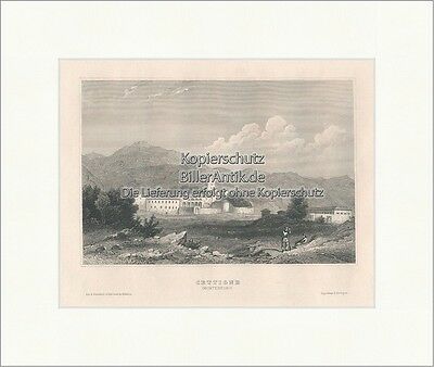 Cettigne Montenegro Stahlstich Residenz Burg Südosteuropa Meyers Universum 0414