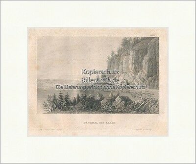 Denkmal bei Abach Stahlstich Donau Oberpfalz Reiter Abbach Meyers Universum 0282