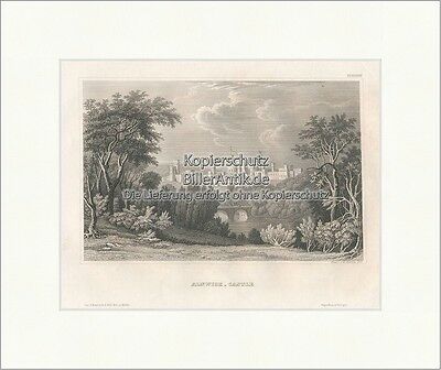 Alnwick Castle Stahlstich Schloss Northumberland England Meyers Universum 0464