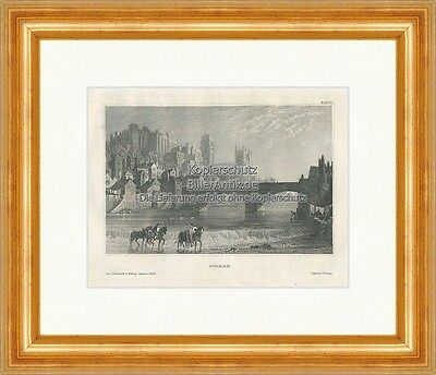 Durham Stahlstich England Kathedrale Schloss Wear Meyers Universum 0181 Gerahmt