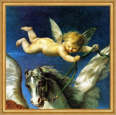 Schutzengel führt Pferd Engel Zügel Pegasos Himme Flügel St. LW Sankt A1 0033