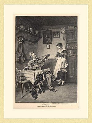 Ein lustiges Lied Jäger Gasthaus  von H. Sondermann ORIGINAL HOLZSTICH II 931