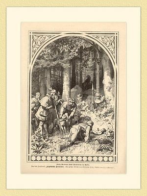 König Walmund findet Wolfdietrich im Walde Hertz Epik ORIGINAL HOLZSTICH II 982