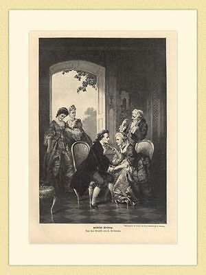Glückliche Werbung Hochzeit Verlobung von O. Erdmann ORIGINAL HOLZSTICH II 988