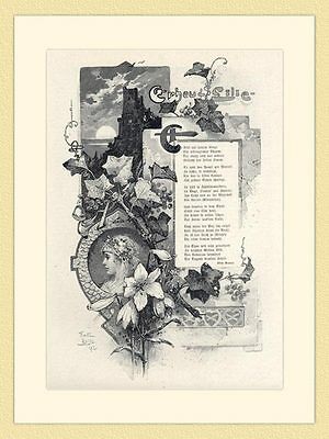 Epheu Efeu Lilie von Fritz Reils Gedicht v Otto Braun HOLZSTICH II 826