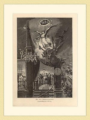 An der Jahreswende 1888 Originalzeichnung v  F. Wittig ORIGINAL HOLZSTICH II 937