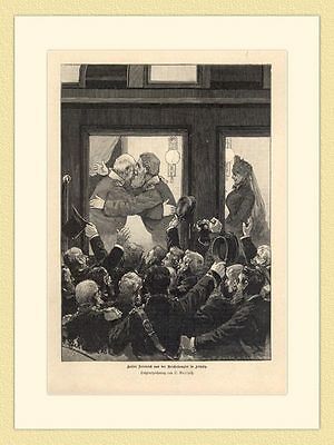 Kaiser Friedrich und der Reichskanzler in Leipzig Hohenzollern HOLZSTICH II 953