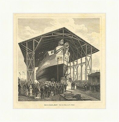 Taufe der Korvett Moltke Holzstich Schiff Deutsches Reich Bischoff Werft E 1914
