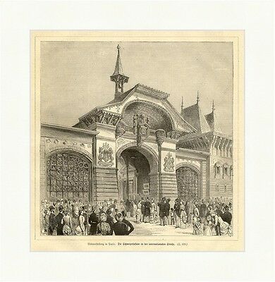 Weltausstellung Paris. Die Schweizerfassade Holzstich Tor Glocken Glas E 1871