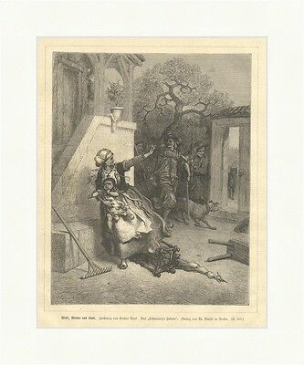 Wolfi, Mutter und Kind Holzstich Lafontaines Fabeln Dore Rechen Hunde E 1910