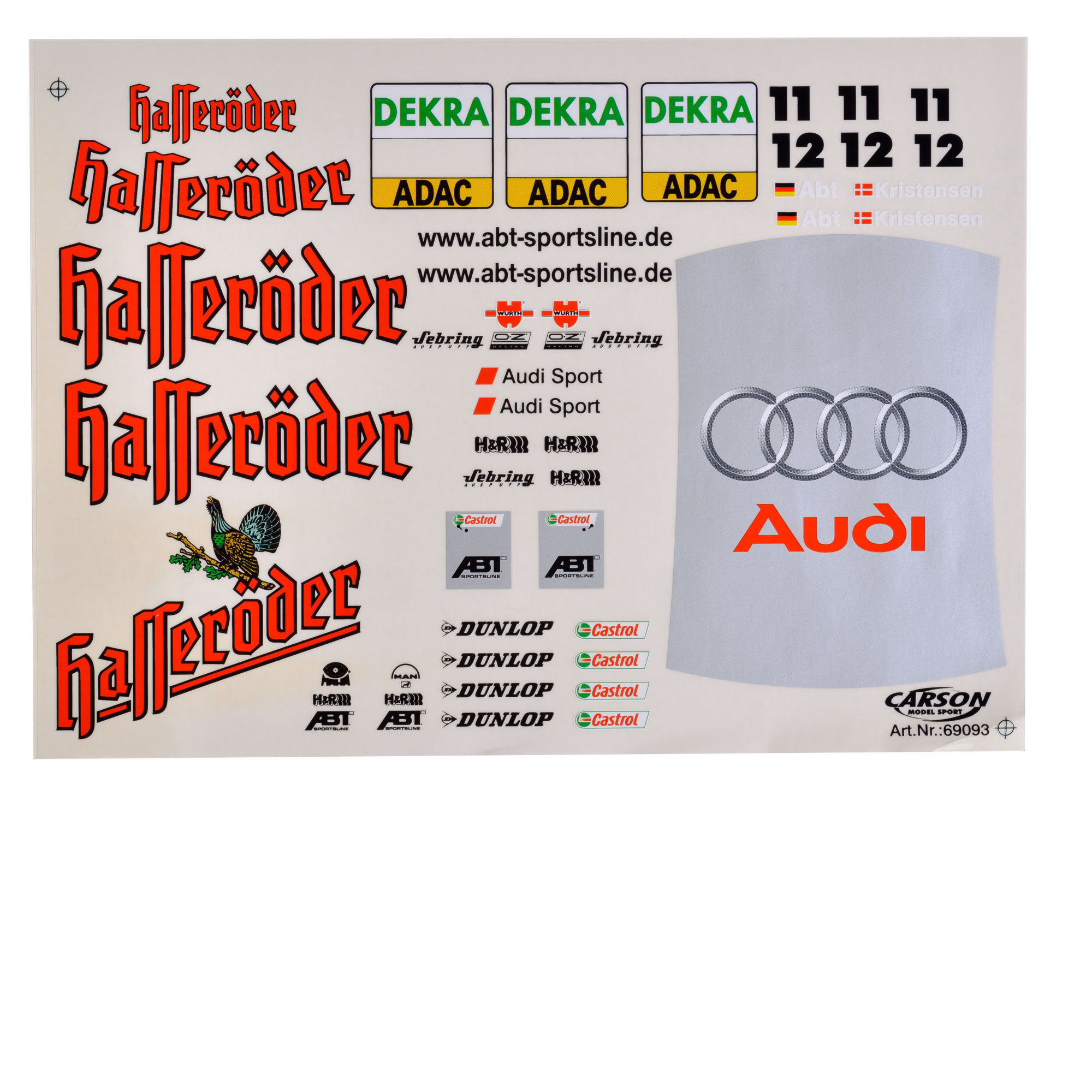 Dekorbogen 1:10 Audi 4 ABT Hasseröder DTM Sponsor Aufkleber Dekor Carson  69093