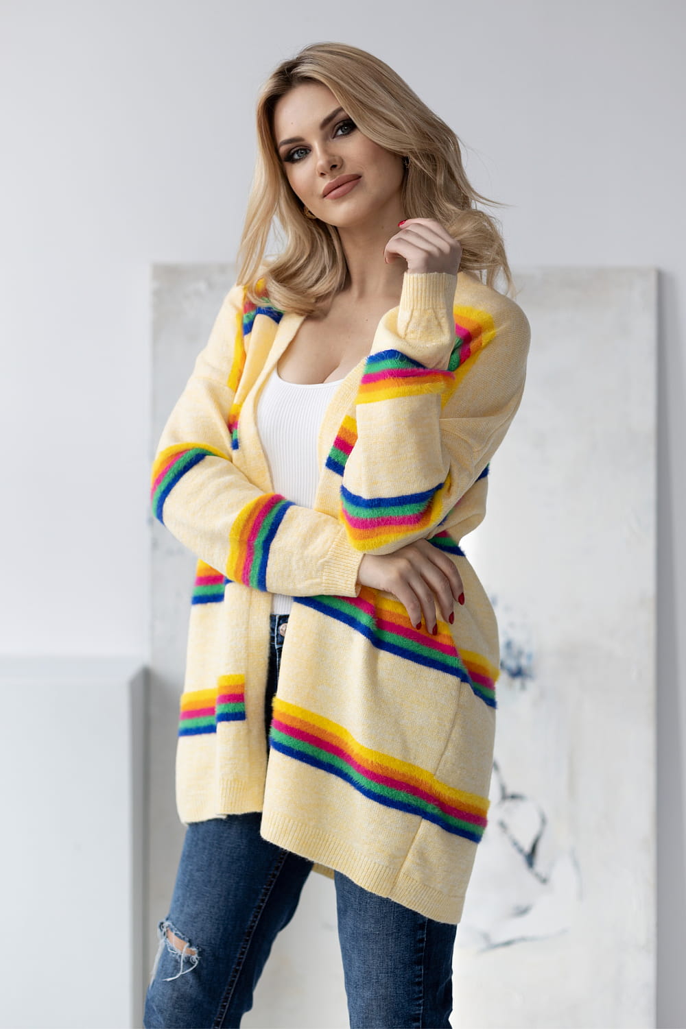 PeeKaBoo Cardigan Jacke Strickjacke für Damen Frauen Neu lang bunt gemustert - Bild 4 von 6