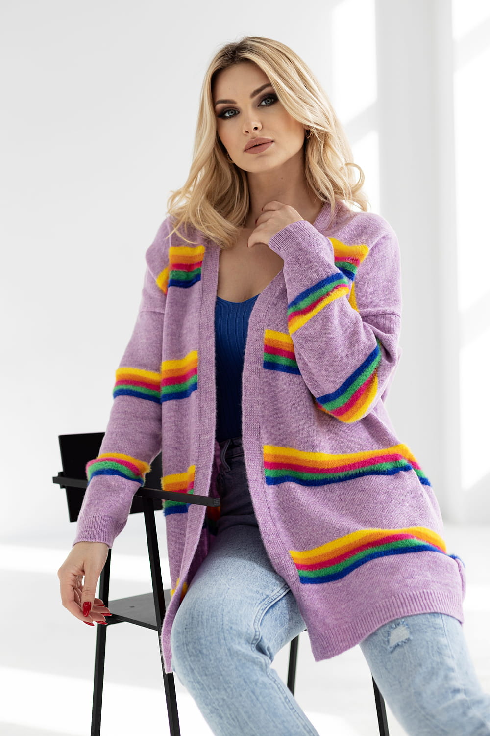 PeeKaBoo Cardigan Jacke Strickjacke für Damen Frauen Neu lang bunt gemustert - Bild 6 von 6