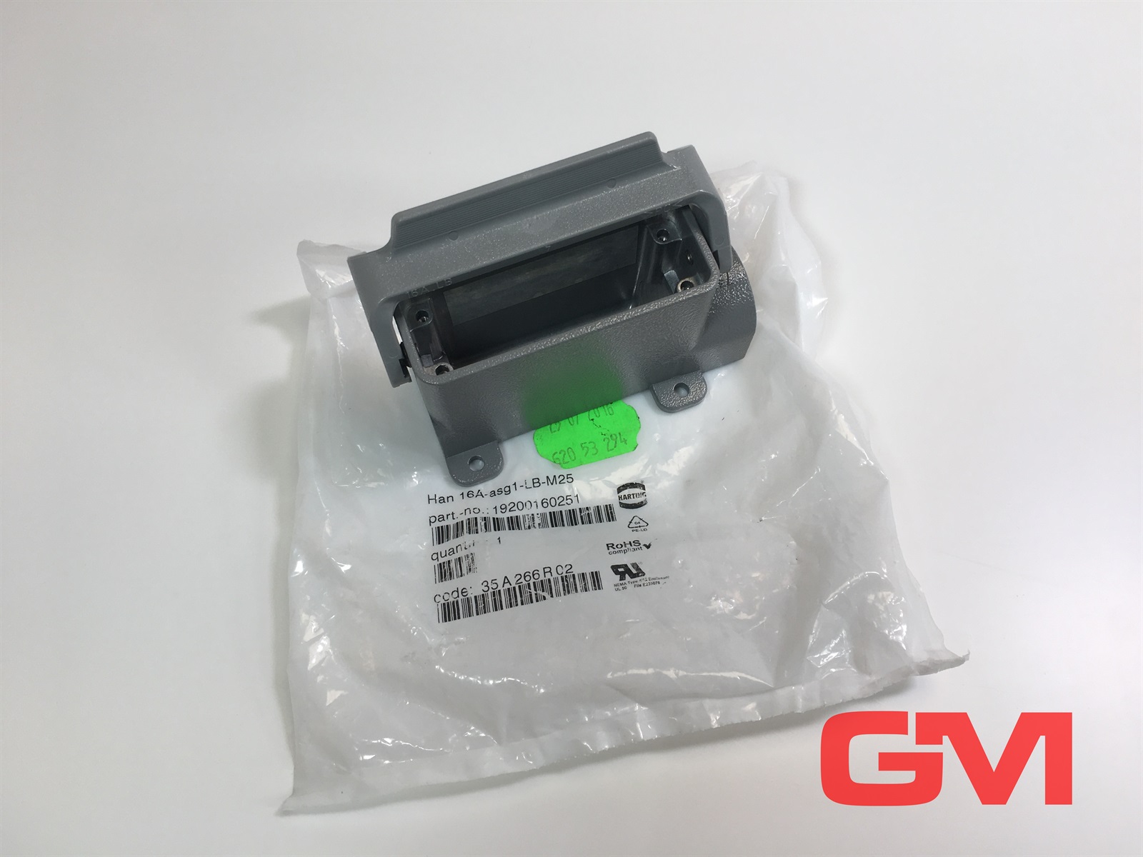 Harting 19200160251 Surface Mounted Housing, 16 A, Low Construction, Single Locking Lever, Polycarbonate, Stainless Steel, Side Entry, 1x M25 — Gestione dei cavi