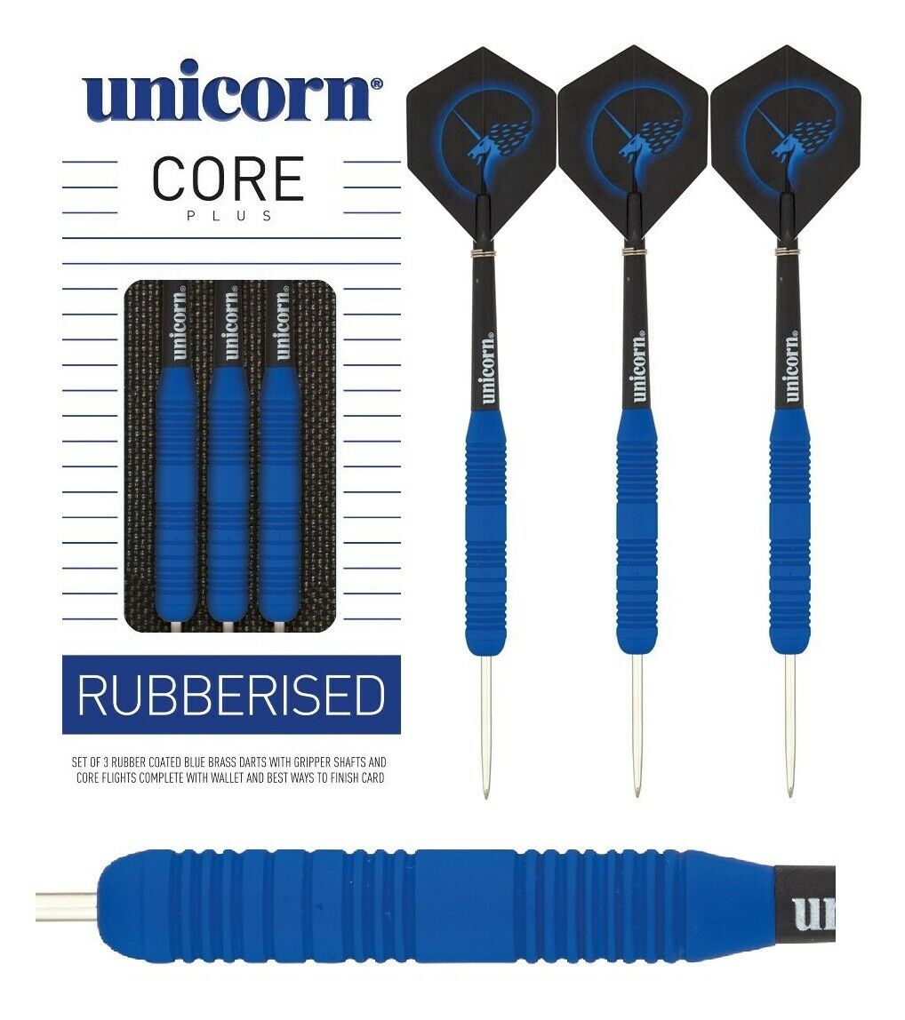 Unicorn Darts - Core Brass Plus Blue Rubberised - Steeldart