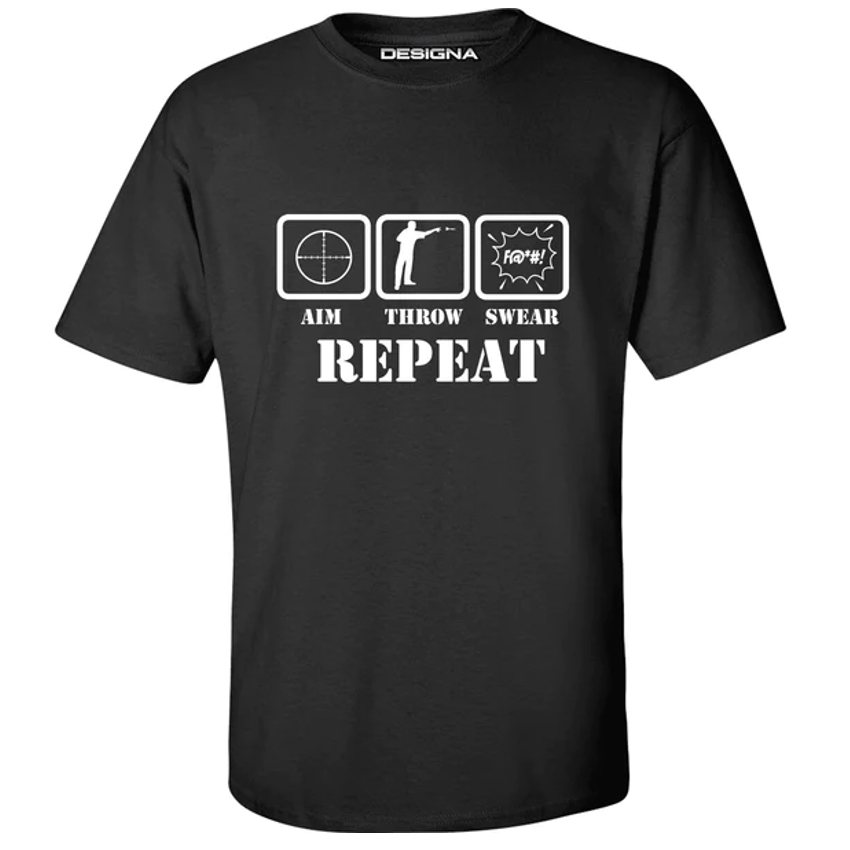 Designa Shirt - Humour Dart T-Shirt Aim Throw Swear Repeat - Black