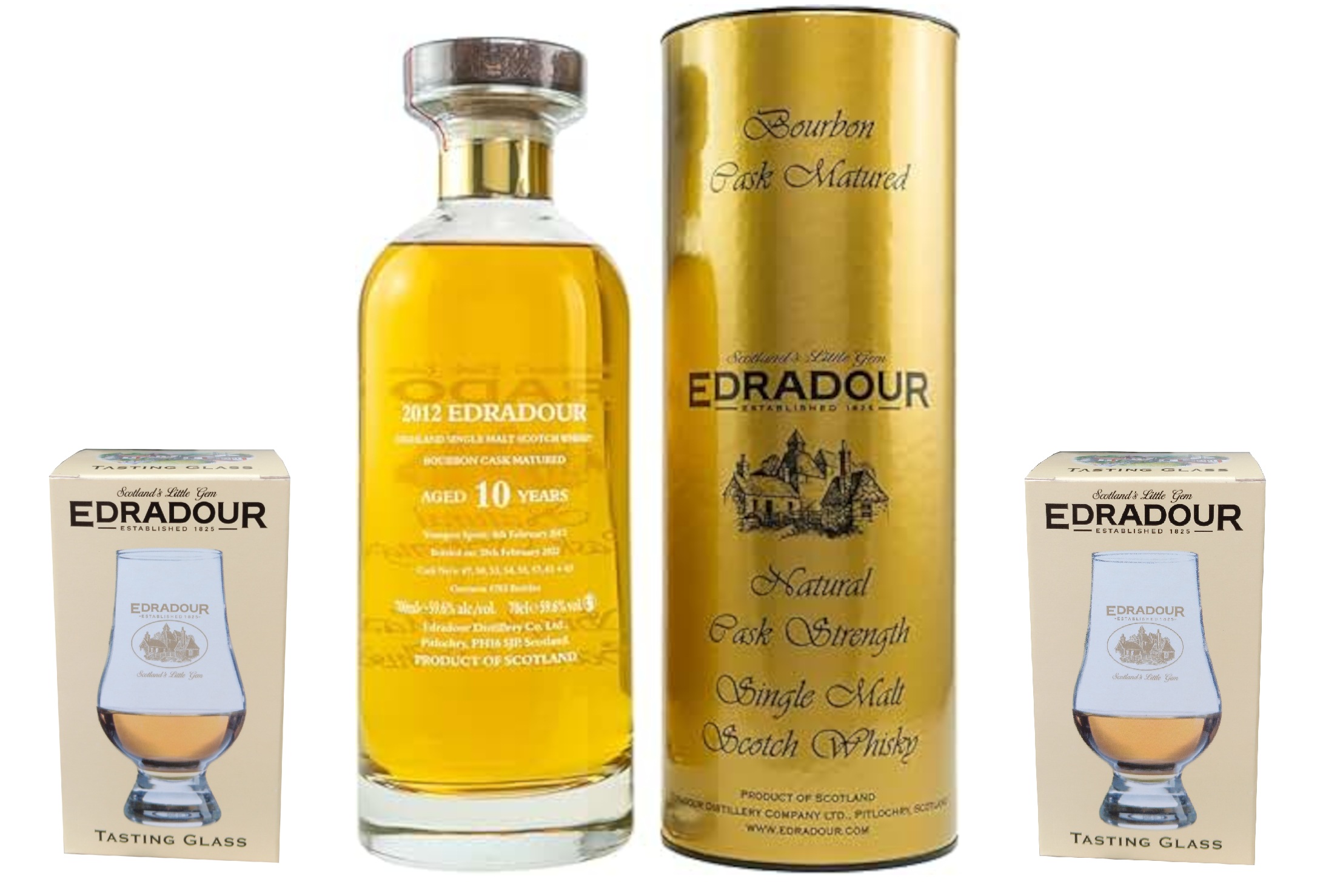 Edradour 2012/2022 Bourbon Cask Natural Cask Strength 59,6% Alkohol + 2 Original Gläser