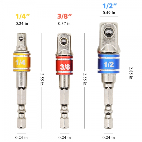 3x Bohrmaschine Akkuschrauber Stecknuss Adapter 1/4" 3/8" 1/2" HEX Verlängerung