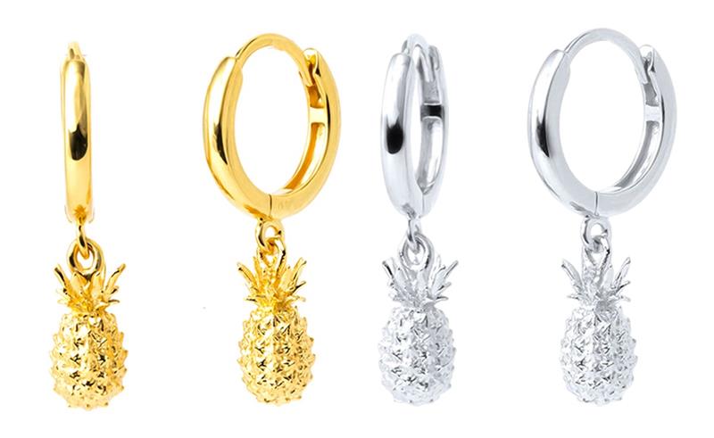 Ohrringe Creolen Frauen 925 Sterling Silber Gold Ananas hängend 18k vergoldet - Bild 2 von 10