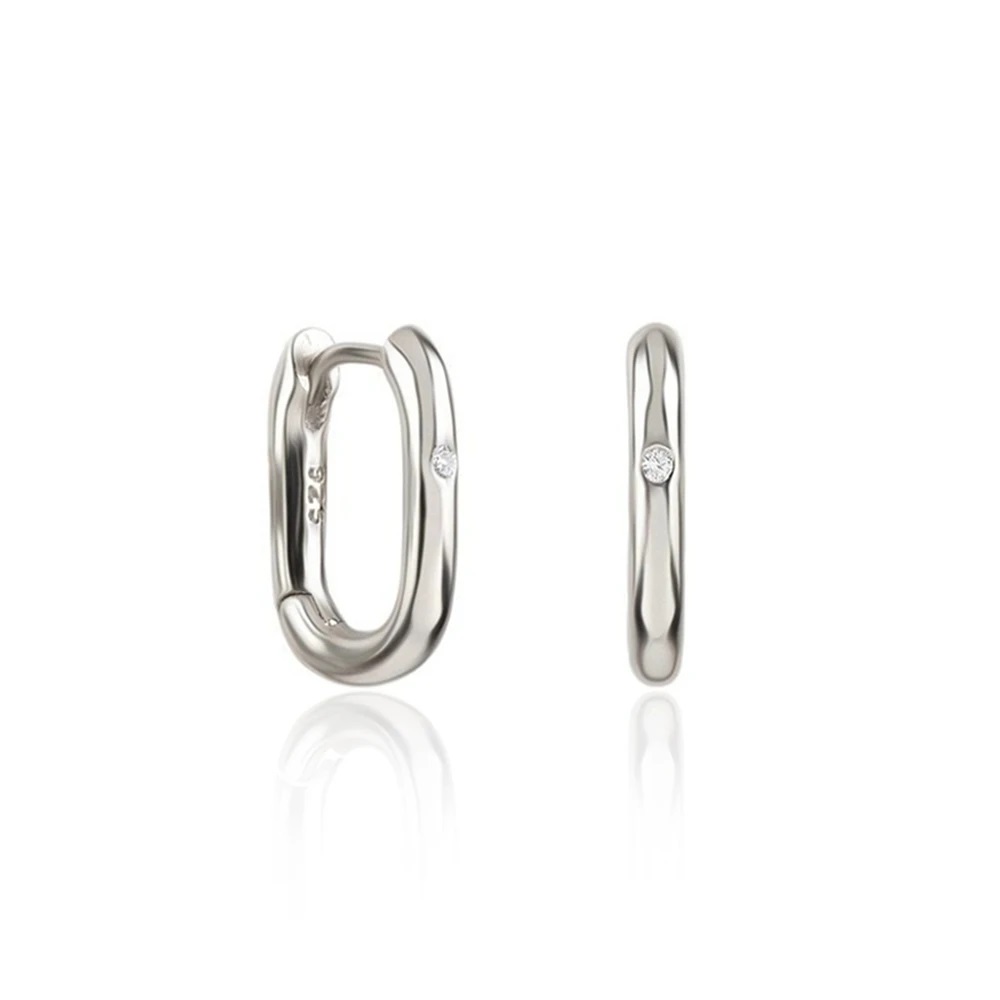 Ohrringe Kreolen Silber 925 Damen Frauen Oval Zirkon weiß - Bild 7 von 8