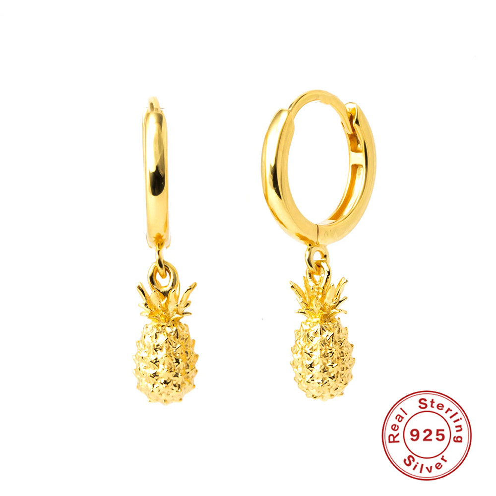 Ohrringe Creolen Frauen 925 Sterling Silber Gold Ananas hängend 18k vergoldet - Bild 9 von 10