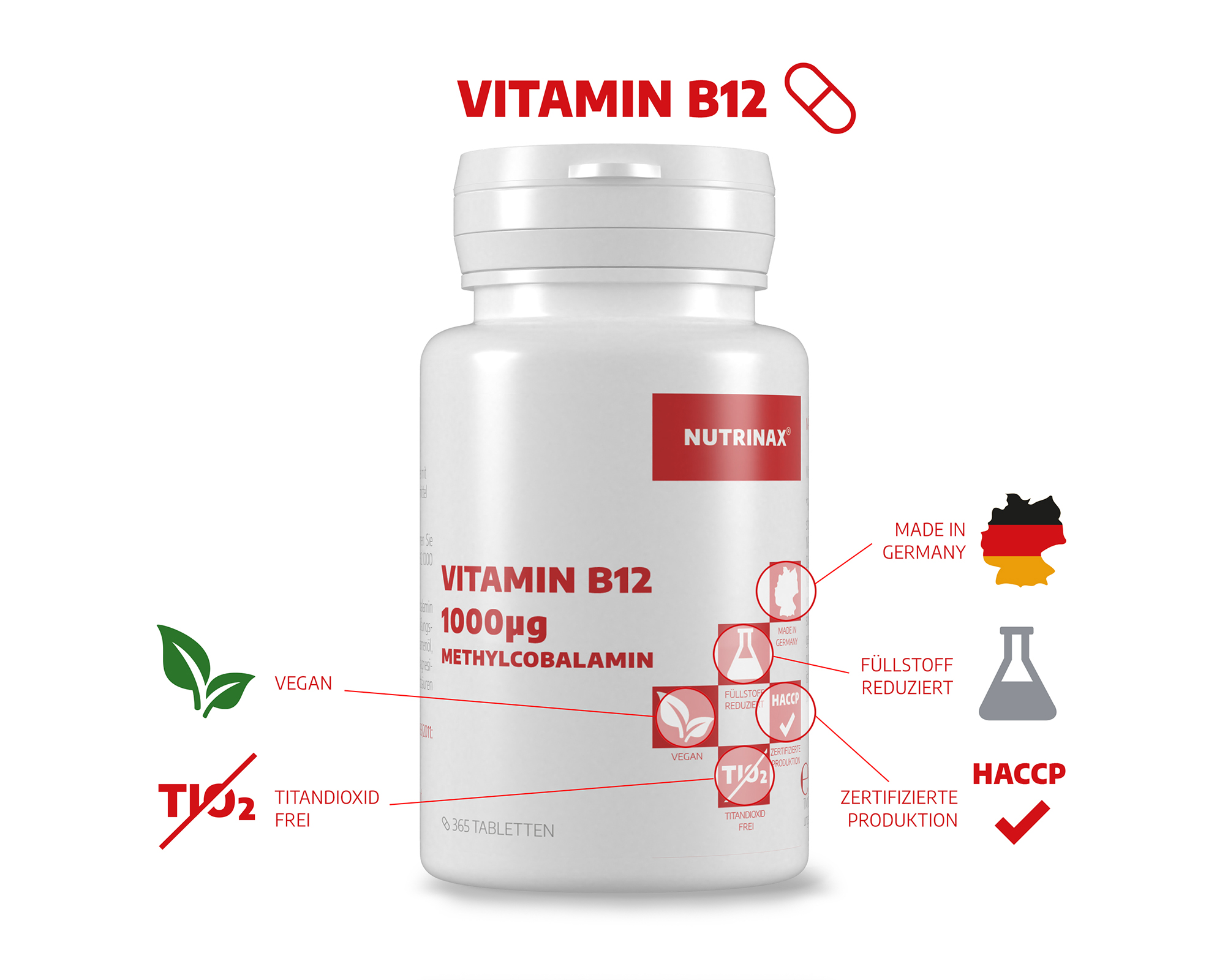 Nutrinax Vitamin B12 1000µg 365 Tabs vegan B12 Tabletten B12