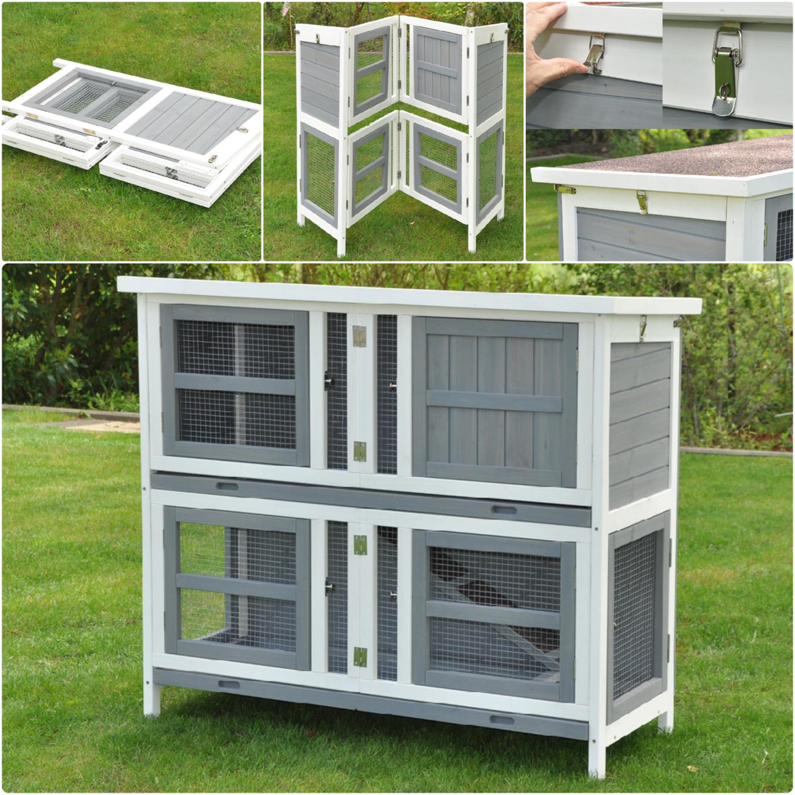 FALTBARER Hasenstall Kleintierstall Linus grau