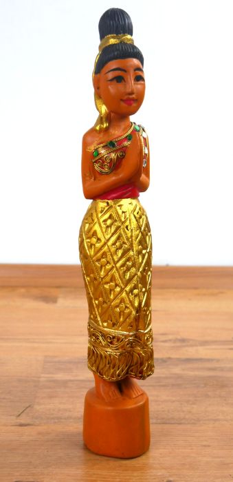 Thailandische Sawadee Lady Massivholzfigur Aus Reiner Handarbeit Statue Deko Ebay