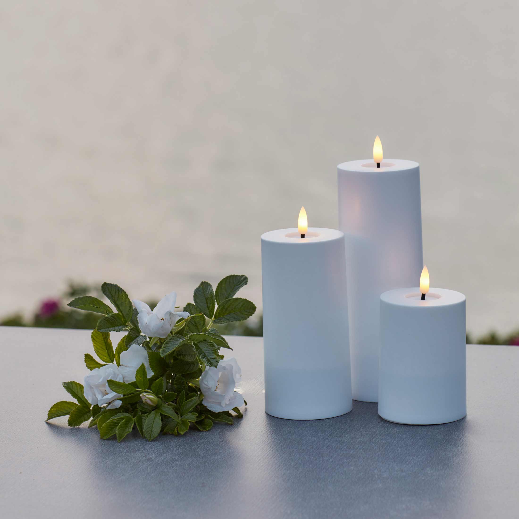 LED Solar Kerzen für Außen Kunststoff weiß matt Ø7,5cm Höhe 10/12/15cm SIRIUS