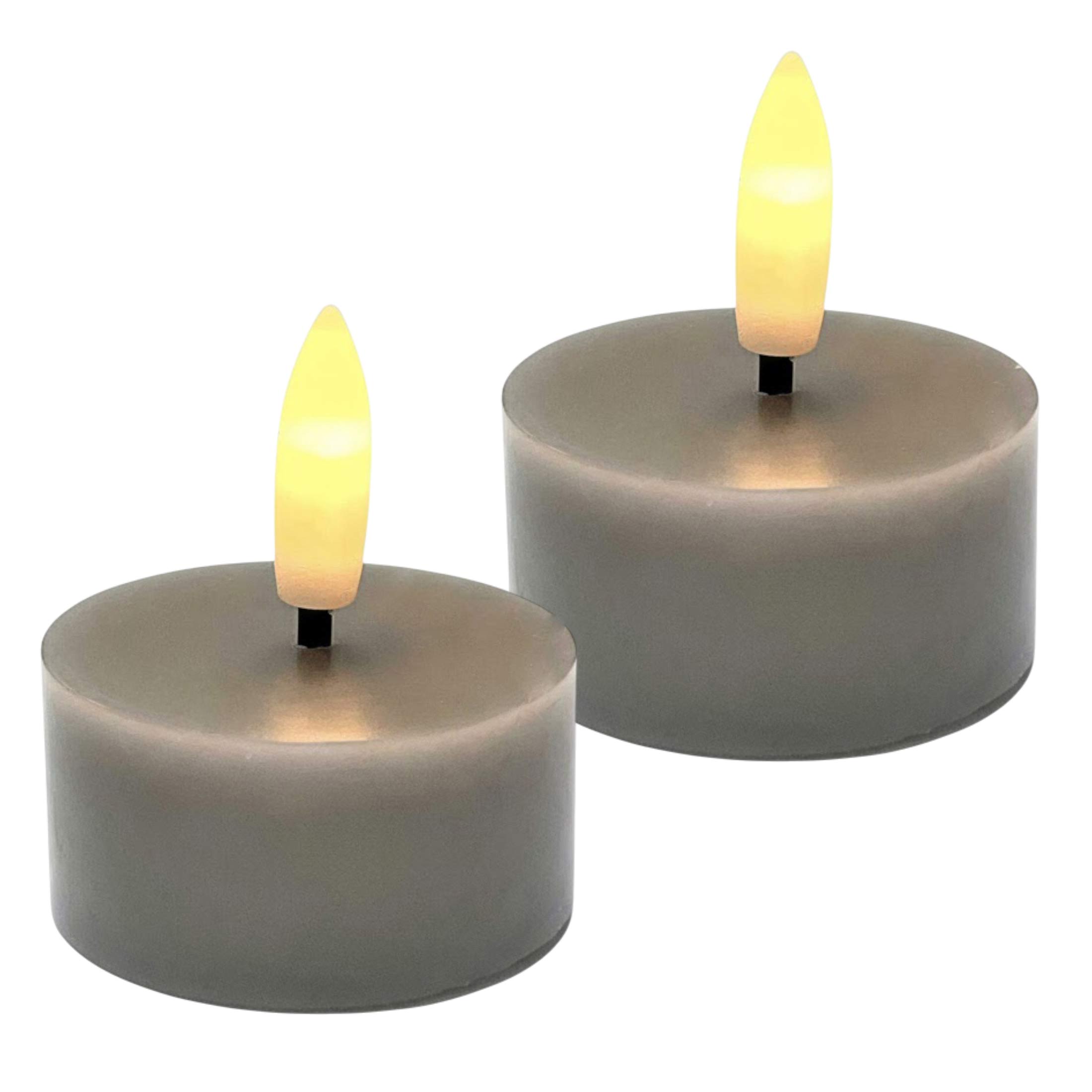 80865 LED Teelichter Wachs grau 2 Stück 3D-Flamme 4,5x5cm SIRIUS
