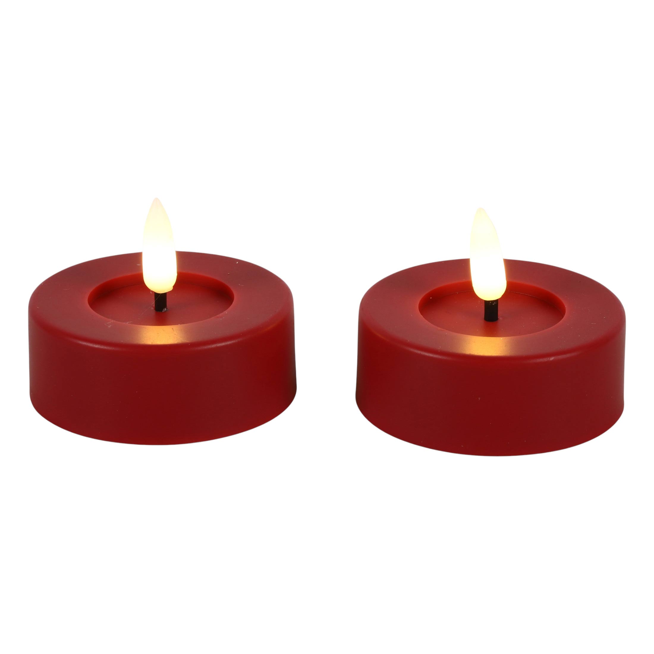 812175 LED Teelichter XL rot 2 St. Timer 6,5x5,2cm 3D Flamme warmweiß flackernd