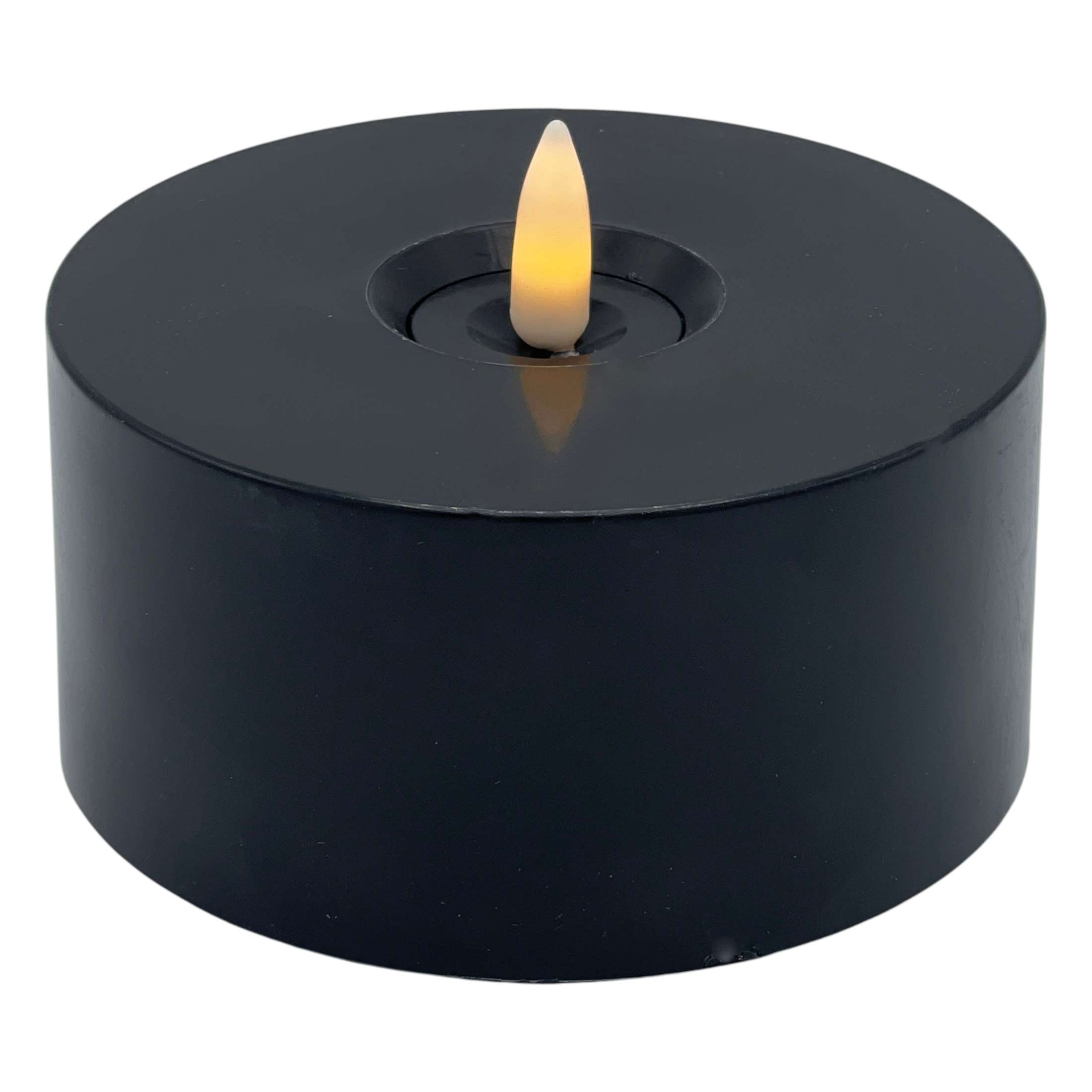812327 LED Teelicht Außen XXL schwarz 3D-Flamme 6/18h Timer 10x7,5cm