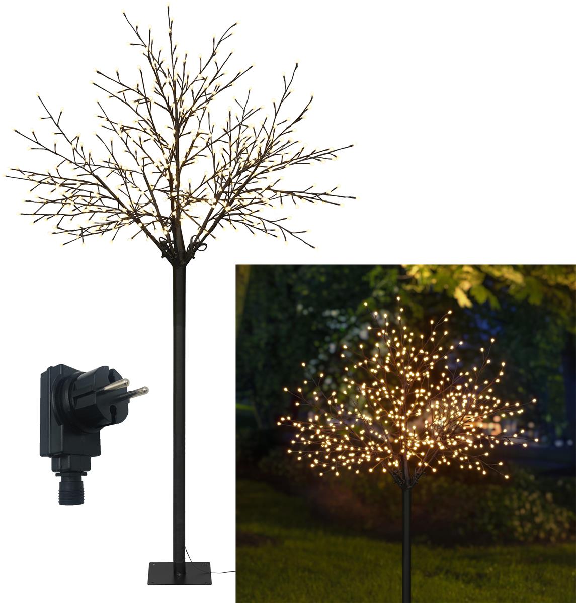 Kaemingk Leuchtbaum Spalierbaum Schnee 272 LED außen 240cm braun