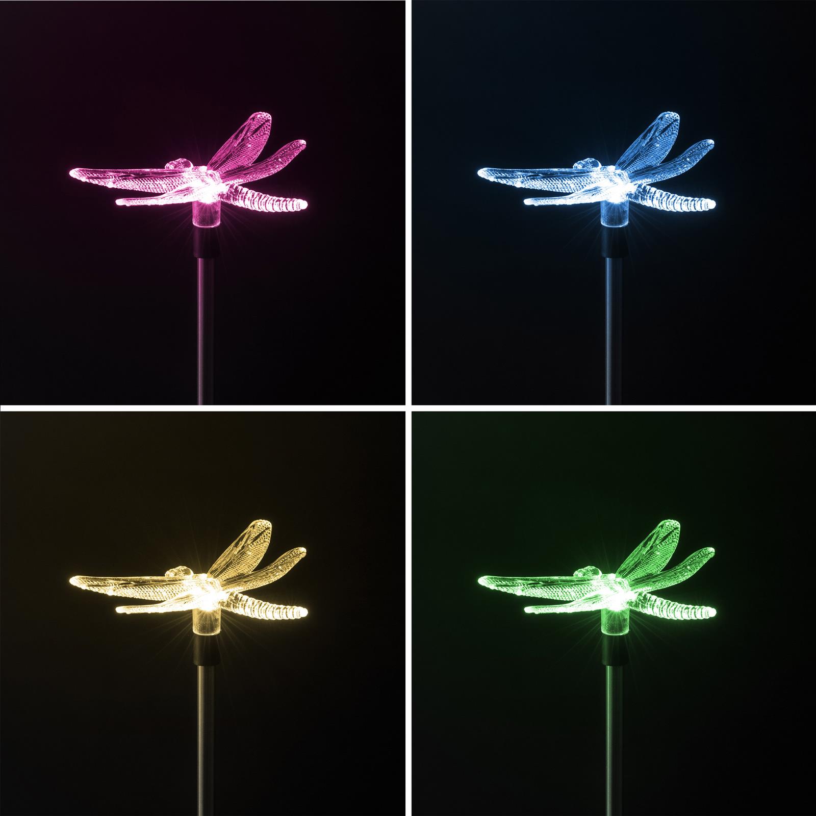 4er Set LED Solar Gartenstecker - Solarstecker mit Farbwechsel ( Schmetterling, Libelle, Blume, Kolibri)
