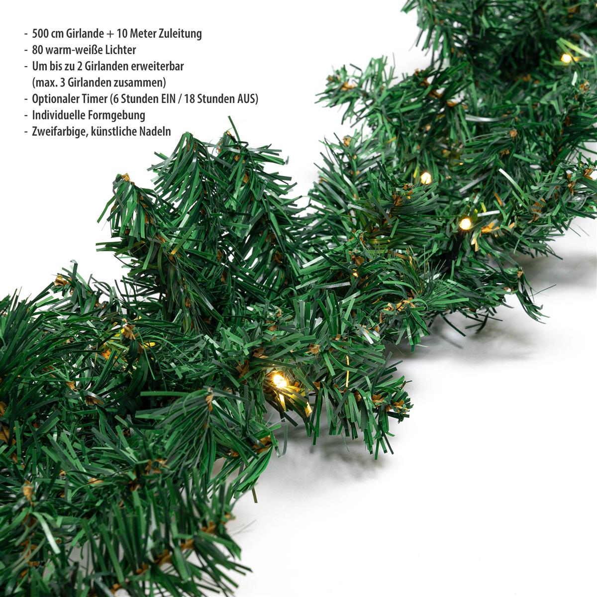 Tannengirlande 500 cm knstlich beleuchtet 80 LED Innen Auen Weihnachten  Timer | eBay.de