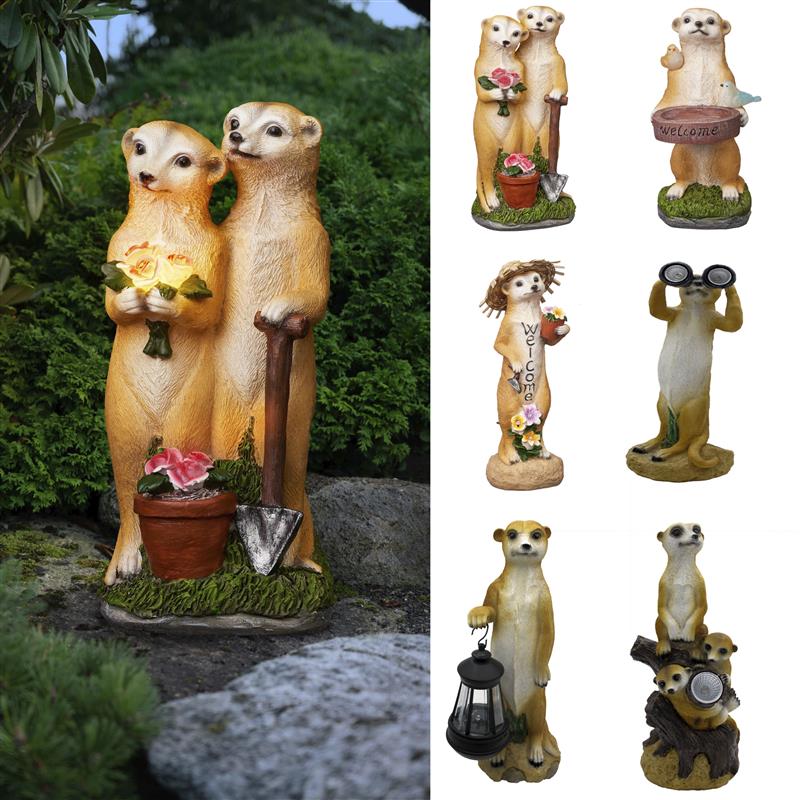 Erdmännchen Figur Solar Garten Deko Solarleuchte Tierfigur Kunststein außen