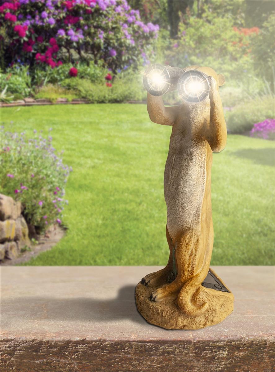 Erdmännchen Solar Figur Gartenfigur in SteinfigurOptik, wetterfest